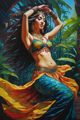 bellydance,radha,hula,ethnic dancer,shakuntala,flamenca,lavani,baoshun,bhangra,pallu,dancer,inara,krishna,sari,mohini,ghagra,mastani,polynesian girl,draupadi,madhumati,Illustration,Realistic Fantasy,Realistic Fantasy 08