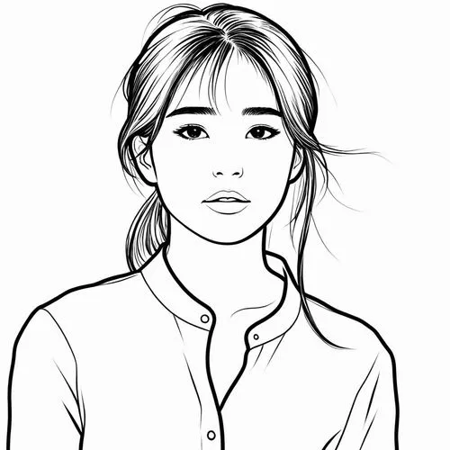 女生，白色衬衫，黑白，线稿，线条艺术,a girl is shown in black and white,office line art,eyes line art,rotoscoped,worried girl,line art,line drawing,Design Sketch,Design Sketch,Rough Outline