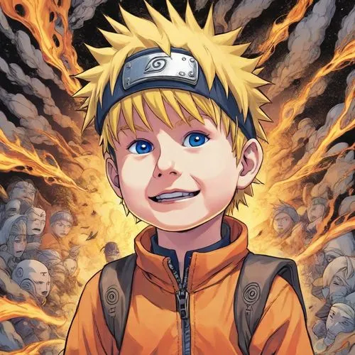 Niño cinco años, estilo anime Naruto ,naruto,boruto,fire background,hinata,kid hero,shinkiari,protect,edit icon,spark fire,nine-tailed,best kid,spark,my hero academia,human torch,fire eyes,the face of