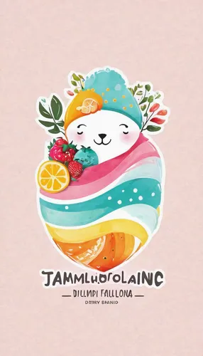 Imagine a playful and vibrant clothing logo for a children's fashion brand, filled with cute and whimsical elements.,tamburica,taramasalata,watermelon background,kawaii animal patch,tambur,watermelon 