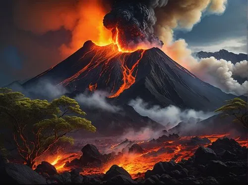 volcanic landscape,volcano,volcanism,volcanic,volcanos,volcanic eruption,volcanic field,types of volcanic eruptions,krafla volcano,active volcano,volcanic activity,lava,eruption,gorely volcano,the volcano,volcanoes,volcano laki,calbuco volcano,volcano area,stratovolcano,Art,Classical Oil Painting,Classical Oil Painting 07