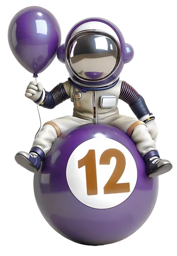 an astronaut sits on top of a balloon and holds a twenty,xii,iii,bot icon,number,binary numbers,twentyfourseven,numerology,numberings,numbering,integer,5 to 12,numerologist,ten,4711 logo,bigweld,numbe