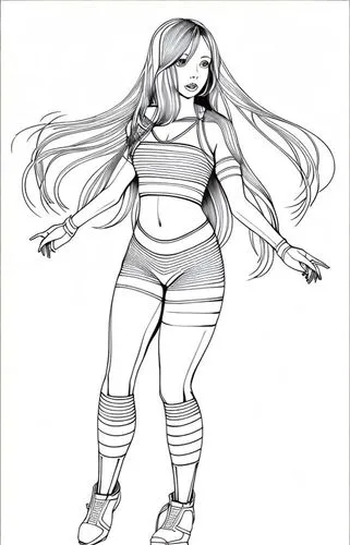 1girl, full body, solo, long hair, line art, ,mono-line line art,sprint woman,coloring page,line-art,lineart,coloring pages,muscle woman,line art,coloring pages kids,mono line art,figure skating,outli