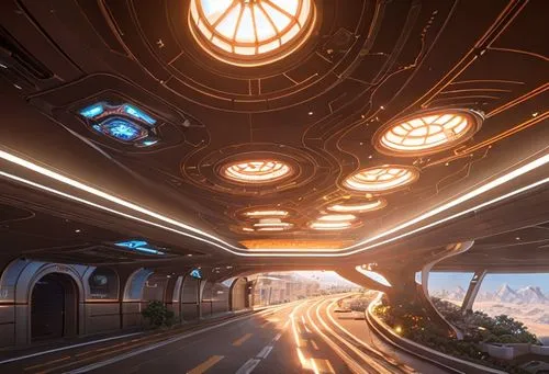 mars streets and modern houses covered by tunnels made of glass,ufo interior,futuristic architecture,passengers,monorail,futuristic landscape,spaceship space,sky space concept,maglev,radiator springs 