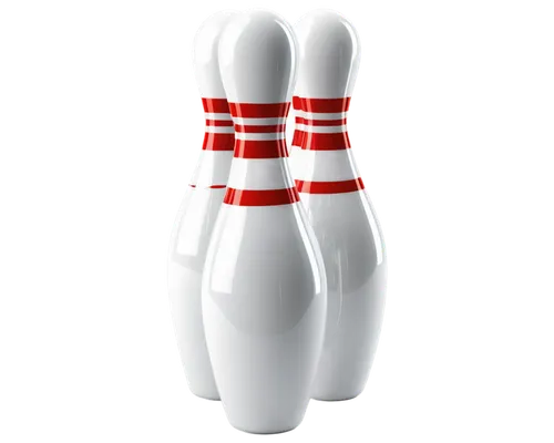 Transparent background, single bowling pin, white and red stripes, glossy surface, reflective material, 3D rendering, dynamic lighting, dramatic shadows, low-angle shot, symmetrical composition, high-