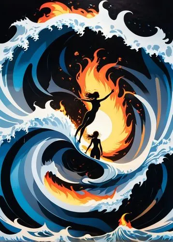 fire and water,fire background,kite boarder wallpaper,dancing flames,kitesurfer,dragon fire,big wave,fire dance,firespin,tidal wave,fire breathing dragon,the wind from the sea,flame spirit,japanese wave,fire artist,japanese waves,god of the sea,fire kite,wind surfing,flame of fire,Art,Artistic Painting,Artistic Painting 47