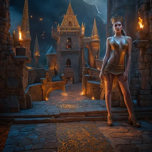 queen in the castell ,kadala,fantasy picture,castleguard,fantasy portrait,dusk background,celtic queen,castle of the corvin,female warrior,huntress,medieval,fantasy woman,the enchantress,fantasy art,d