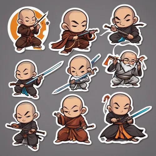 monks,monk,mundi,stickers,buddhists monks,shaolin kung fu,fighting poses,icon set,buddhist monk,chibi children,friar,rots,avatars,baby icons,staves,goki,chibi kids,obi-wan kenobi,xing yi quan,sticker,Unique,Design,Sticker