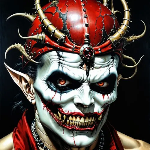 kefka,horror clown,oderus,vladislaus,rakshasa,demonata,Illustration,Realistic Fantasy,Realistic Fantasy 10