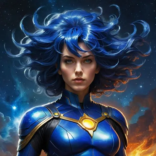 nova,medusa,sapphire,head woman,xmen,x-men,blue enchantress,goddess of justice,avatar,cg artwork,fantasy woman,x men,fantasy portrait,dark blue and gold,artemisia,star mother,andromeda,zodiac sign gemini,zodiac sign libra,lacerta,Art,Classical Oil Painting,Classical Oil Painting 16