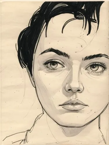 Rough hand-drawn sketch in black pen,rgd,underdrawing,underpainting,girl drawing,bocek,clementine,fixative,unfinished,prelimary,female face,girl portrait,kahlo,studies,study,wip,khnopff,hodler,etty,ar