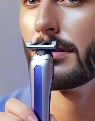 便携鼻毛修剪器，,the man is brushing his mustache with a gray hairbrush,tarkan,gillette,sisir,shaving,trimmers,junhui,Photography,General,Realistic