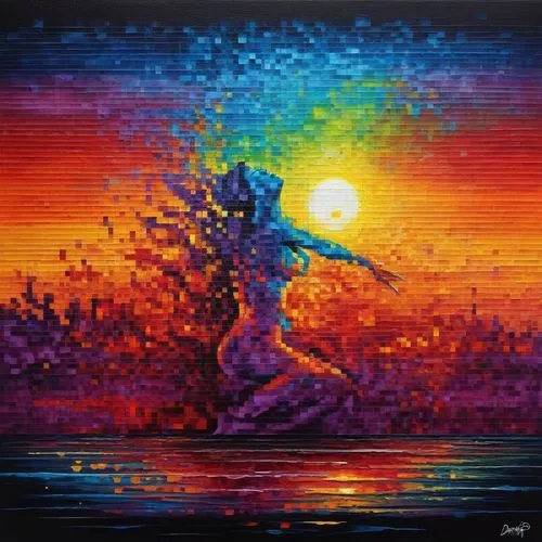 Passion Sexy Painting ,Naked Woman  Abstract Body Art Oil Painting,a painting of a woman in the water at sunset,unicorn art,rainbow jazz silhouettes,pixel art,silhouette art,silhouette dancer,mermaid 