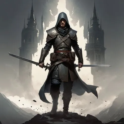 Ursule la pustule,hooded man,assassin,massively multiplayer online role-playing game,the wanderer,templar,assassins,heroic fantasy,lone warrior,scythe,swordsman,hooded,game illustration,game art,castl