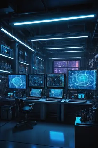 sci fi surgery room,computer room,the server room,ufo interior,control center,cyberpunk,cyber,cyberspace,research station,neon human resources,scifi,laboratory,data center,control desk,electronics,monitor wall,cybertruck,computer cluster,working space,computer workstation,Illustration,American Style,American Style 09