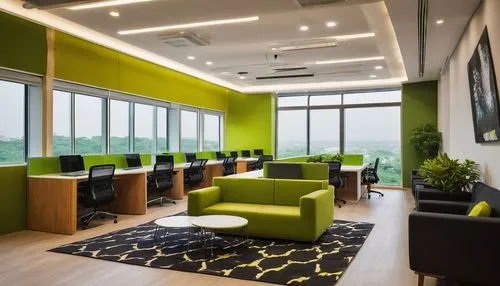 Modern interior design company, Hyderabad, India, sleek glass building, minimalist architecture, natural light pouring in through floor-to-ceiling windows, elegant wooden desks, stylish office chairs,