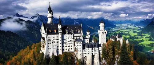 fairy tale castle,fairytale castle,germania,tirith,neuschwanstein,neuschwanstein castle,allemagne,fantasy picture,castles,medieval castle,fairy tale castle sigmaringen,germany,bavarian swabia,knight's castle,schwabentor,gondolin,bavaria,castle,wolfsfeld,forteresse,Illustration,Paper based,Paper Based 03