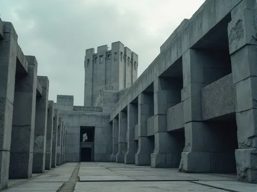 brutalist,brutalism,tirith,abnegation,hall of the fallen,osgiliath,concrete blocks,salk,panem,castle of the corvin,citadel,castellated,egyptian temple,monumentos,monolithic,portcullis,volturi,mausoleum ruins,latveria,hejduk,Photography,General,Realistic