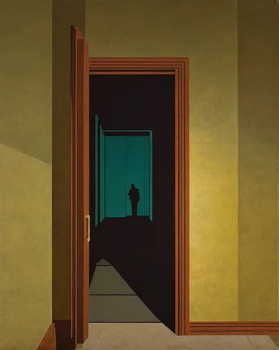 the threshold of the house,olle gill,threshold,the door,creepy doorway,doorway,morning illusion,open door,james handley,surrealism,the mirror,keyhole,camell isolated,no exit,door,negative space,the illusion,andreas cross,in the door,home door,Conceptual Art,Oil color,Oil Color 16