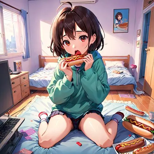 hikikomori,woman eating apple,megumi,saomai,rimi,tsugumi,Anime,Anime,Realistic