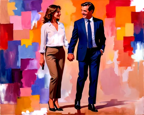 demeanors,heusen,suits,man and woman,pantsuits,amants,two people,jasinski,eames,vintage man and woman,mid century,pittura,ueberroth,spy visual,antonioni,men's suit,oil painting on canvas,emshwiller,moneypenny,oil on canvas,Conceptual Art,Oil color,Oil Color 25