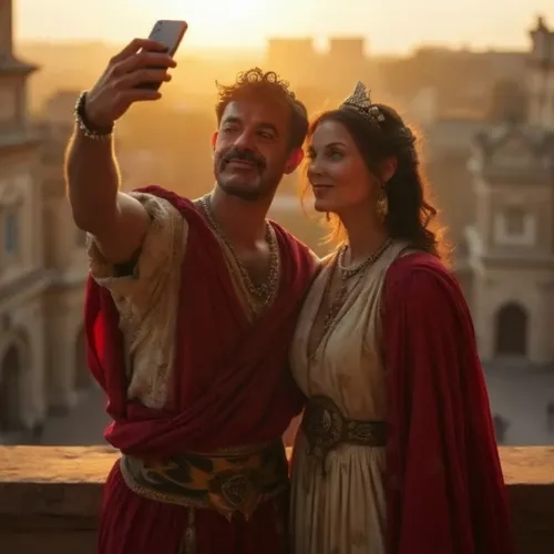 two people dressed in renaissance clothing posing for the camera,poppaea,dorne,batiatus,rome 2,tragedians,romanos