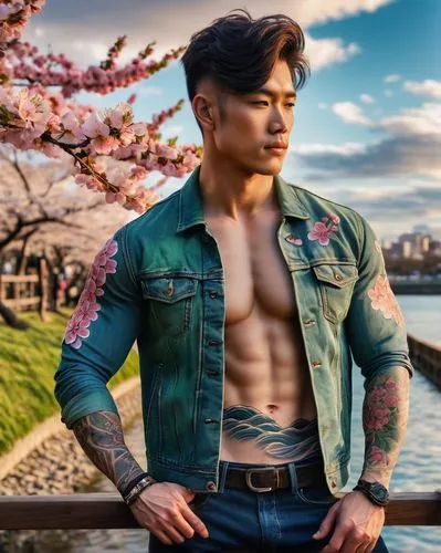 kai yang,takato cherry blossoms,springtime background,jean jacket,spring background,janome chow,male model,japanese sakura background,cherry blossom festival,spring bloom,spring in japan,spring blossoms,asian vision,the cherry blossoms,filipino,denim jacket,vintage asian,cherry blossoms,cold cherry blossoms,korean,Art,Classical Oil Painting,Classical Oil Painting 15