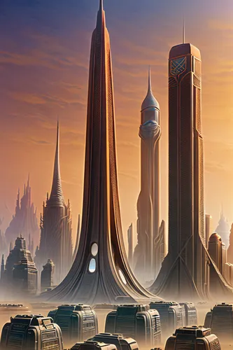 futuristic landscape,futuristic architecture,sci fiction illustration,skyscrapers,urban towers,cellular tower,towers,international towers,futuristic art museum,minarets,sky space concept,concept art,s