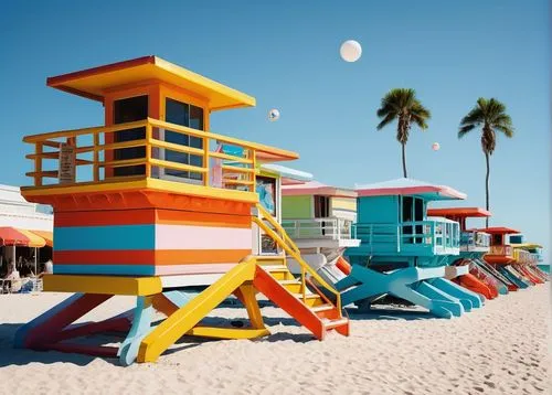 Miami Beach Architectural District, Art Deco style buildings, pastel-colored, ornate decorations, geometric patterns, symmetrical compositions, palm trees lining the streets, bright sunny day, clear b