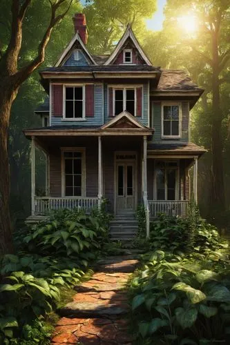 house in the forest,little house,lonely house,old home,forest house,victorian house,house painting,doll's house,wooden house,summer cottage,dreamhouse,house,house silhouette,old victorian,witch's house,home landscape,arrietty,small house,cottage,old house,Conceptual Art,Fantasy,Fantasy 16