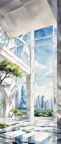 arcology,futuristic landscape,background design,backgrounds,virtual landscape,biomes,skyboxes,environments,art deco background,cube background,landscape background,wind edge,biosphere,cartoon video game background,arboreum,glass wall,skyways,fafner,rahxephon,sky space concept,Illustration,Paper based,Paper Based 25