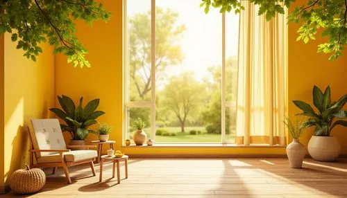 sunroom,bamboo curtain,yellow wallpaper,yellow garden,home landscape,3d rendering,window curtain,3d background,bamboo plants,lemon background,indoor,lemon wallpaper,yellow wall,livingroom,houseplant,houseplants,solarium,window blinds,background design,background vector