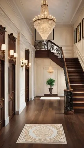 hardwood floors,entrance hall,foyer,entryway,luxury home interior,hallway space,hallway,brownstone,interior decor,claridge,coffered,driehaus,entryways,outside staircase,staircase,interior decoration,contemporary decor,wainscoting,entranceway,cochere,Illustration,Black and White,Black and White 03