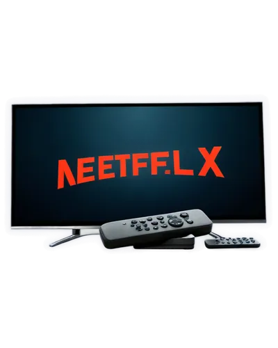 Netflix logo, hd screen, remote control, cozy atmosphere, dark background, soft glow, 3/4 composition, shallow depth of field, cinematic lighting, warm color tone, solo object, centered, realistic ren