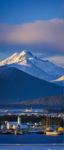 Winter view of Sitka Harbour with Gavan Hill and The Sisters mountains in background, Sitka, Alaska, United States of America,kamchatka,erciyes dağı,snow-capped,fairbanks,volcanic erciyes,tongariro,hu