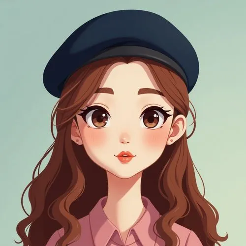 girl wearing hat,beret,dressup,cute cartoon character,retro girl,haru