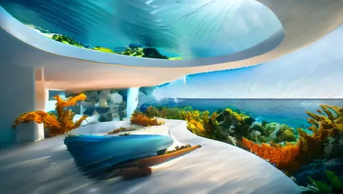 futuristic landscape,virtual landscape,mushroom landscape,underwater landscape,floating islands,biospheres,Photography,General,Natural