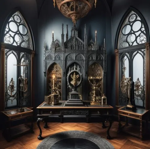 sacristy,dark cabinetry,ossuary,ornate room,crypt,orchestrion,Unique,Design,Infographics