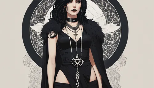 gothic fashion,priestess,gothic woman,gothic dress,goth woman,sorceress,gothic style,elven,gothic portrait,gothic,pentacle,seven sorrows,goth,dark elf,dark gothic mood,goth like,occult,the witch,crow queen,witch house,Conceptual Art,Fantasy,Fantasy 32