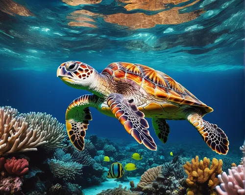 Sea turtle swims under water on the background of coral reefs. M,green sea turtle,loggerhead sea turtle,sea turtle,loggerhead turtle,hawksbill sea turtle,green turtle,sea life underwater,olive ridley 