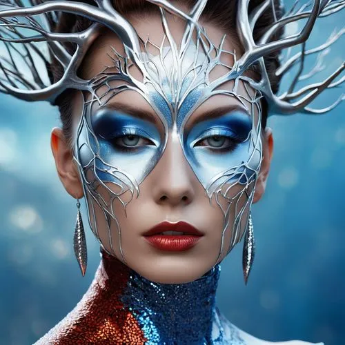 ice queen,the snow queen,blue enchantress,bodypainting,fantasy art,body painting,fantasy portrait,photoshop manipulation,fantasy woman,bodypaint,photo manipulation,rankin,faery,headdress,venetian mask,faerie,image manipulation,derivable,the enchantress,fairy queen,Photography,General,Realistic