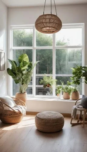 sunroom,house plants,home interior,hardwood floors,modern decor,wooden windows,houseplants,bay window,scandinavian style,contemporary decor,window sill,windowsill,houseplant,living room,danish furniture,interior decor,livingroom,interior decoration,wood window,modern room,Illustration,American Style,American Style 01