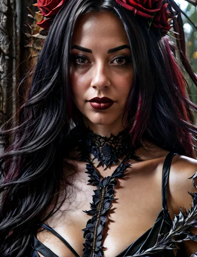 the enchantress,polynesian girl,sorceress,feather headdress,tiger lily,voodoo woman,raven,maori,queen of hearts,huntress,faery,faerie,gothic woman,black rose hip,fantasy woman,dark angel,headdress,catrina calavera,elven flower,raven girl