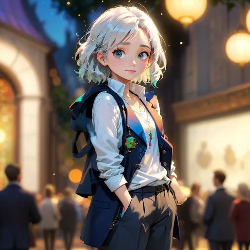 a beautiful lady, in white tank top, with baggy blazer,violet evergarden,jeeta,ahlert,franziska,meteora,sakuya,fashionable girl,piko,miyabi,nelisse,darjeeling,kida,oktoberfest background,annie,ashe,fr