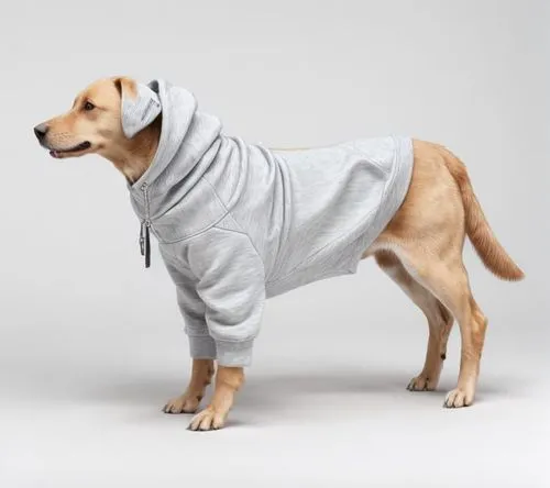  A dog suit. Sweatshirt.,a dog wearing a jacket in grey,dog coat,dog clothes,loungewear,herd protection dog,snuggie,gundogmus,pupillidae,swaddle,mogridge,animals play dress-up,hoodie,female dog,sausag