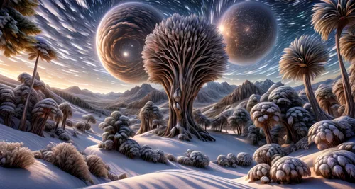 ice planet,tree ferns,snow landscape,snow trees,alien planet,winter landscape,echidna,spruce-fir forest,alien world,fantasy picture,christmas landscape,fractals art,mushroom landscape,fantasy landscape,spruce forest,snow scene,winter forest,fir trees,snow in pine trees,snow tree