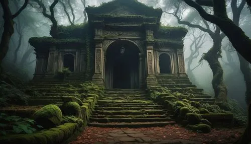 ghost castle,mausoleum ruins,haunted cathedral,ancient ruins,witch's house,abandoned place,witch house,forest chapel,sunken church,ancient house,abandoned places,stone pagoda,shrines,shrine,sanctum,creepy doorway,crypts,mausolea,haunted forest,lost place,Art,Classical Oil Painting,Classical Oil Painting 22