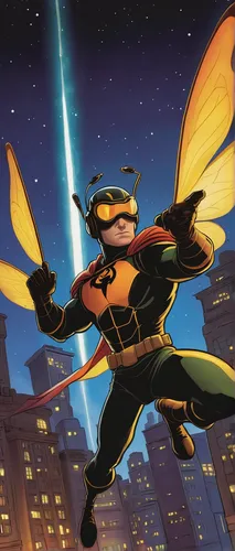 Write a thrilling and action-packed scenario where a firefly becomes a superhero, using its glowing powers to save the city from villains.,kryptarum-the bumble bee,lantern bat,bumblebee fly,wasp,giant