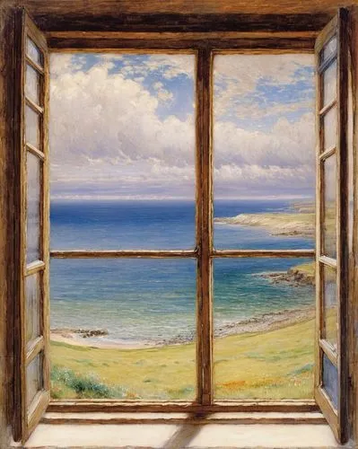 window with sea view,landscape with sea,the window,window,window view,bedroom window,window to the world,open window,glass window,sicily window,coastal landscape,sea view,wood window,window front,seaside view,sea landscape,front window,french windows,window released,beach landscape,Art,Classical Oil Painting,Classical Oil Painting 13