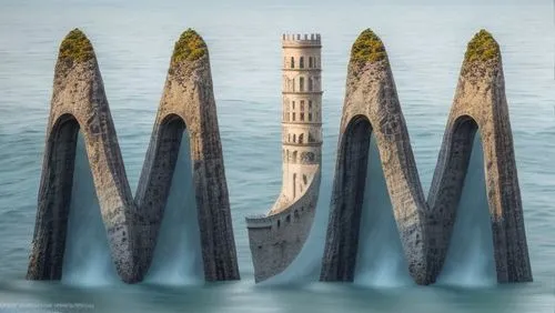 tetrapods,pisa,a sinking statue of liberty,concrete ship,sunken church,power towers,water castle,coastal defence ship,venetian lagoon,costa concordia,towers,sea trenches,gar,venezia,atlantis,stone towers,artificial islands,pisa tower,french military graveyard,sea stack,Realistic,Landscapes,Seaside Escape